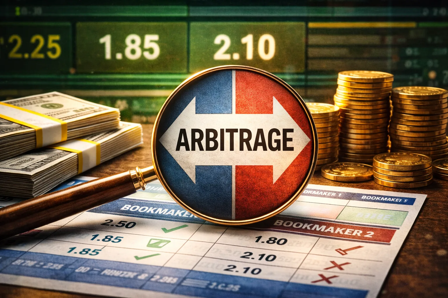 Arbitrage betting, backing every outcome across different bookmakers for a guaranteed return